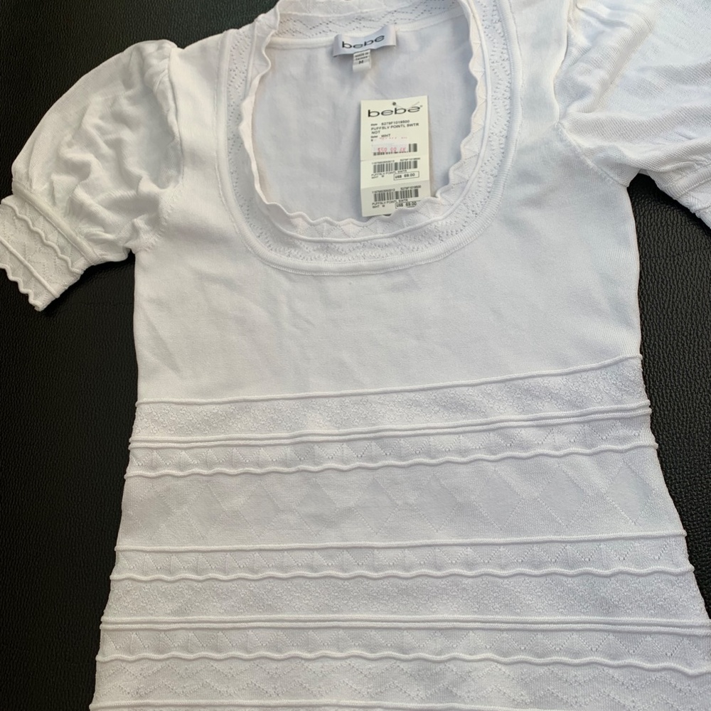 White Bebe sweater with puffed sleeves(NWT)